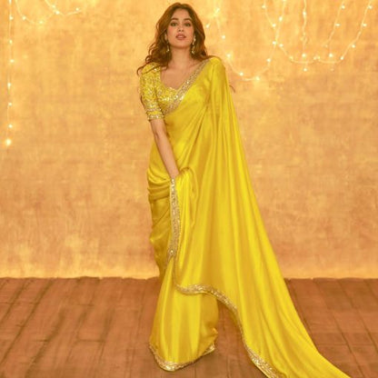 Janvi Kapoor Yellow Colour Moss Chiffon Party Wear Saree