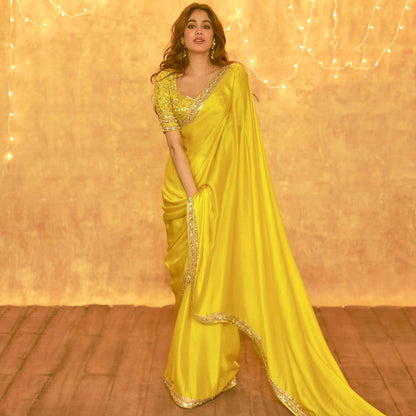 Janvi Kapoor Yellow Colour Moss Chiffon Party Wear Saree