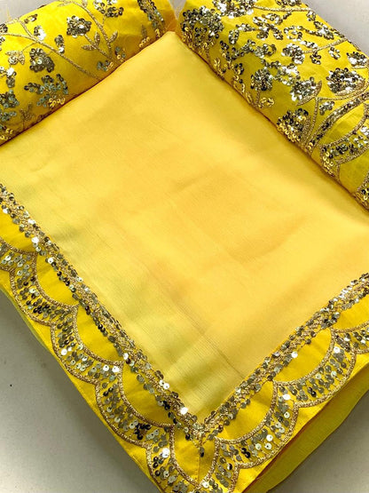 Janvi Kapoor Yellow Colour Moss Chiffon Party Wear Saree