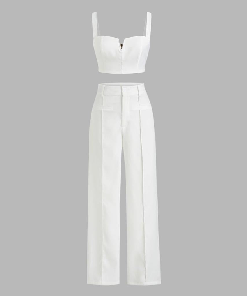 Two Piece Set: Aesthetics White Top With Trouser