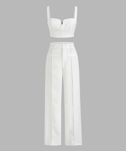 Two Piece Set: Aesthetics White Top With Trouser