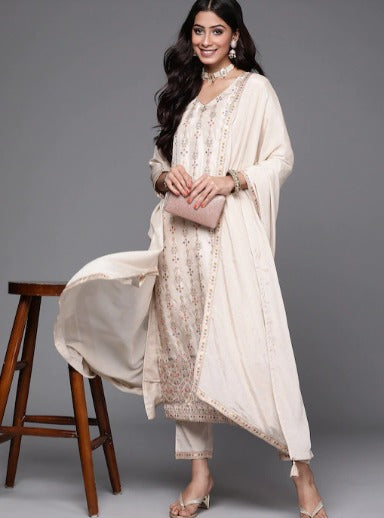 Women Ethnic Motifs Regular Kurta with Trousers & Dupatta