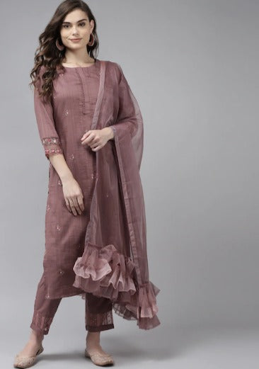 Women Purple Floral Embroidered Regular Kurta