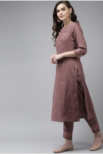 Women Purple Floral Embroidered Regular Kurta