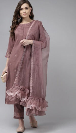 Women Purple Floral Embroidered Regular Kurta