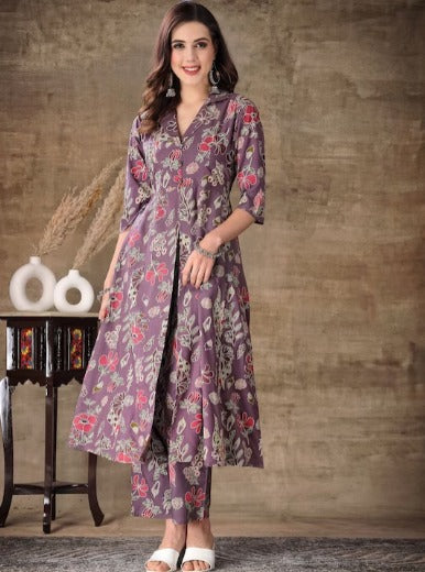 Floral Printed A-line Kurta And Trouser Set