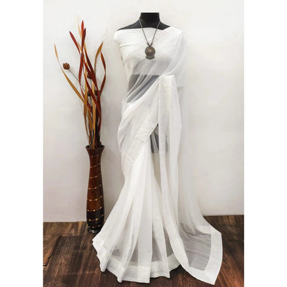 White Swarovski Border Work Georgette Saree