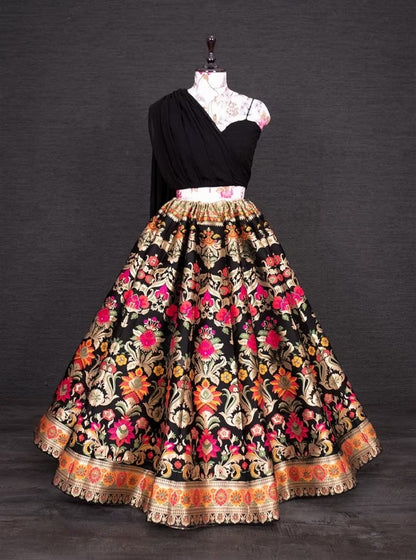 Banarasi silk black sangeet wear Zari Weaving Work