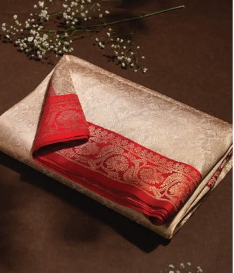 Off White Pure Silk Brocade Banarasi Saree