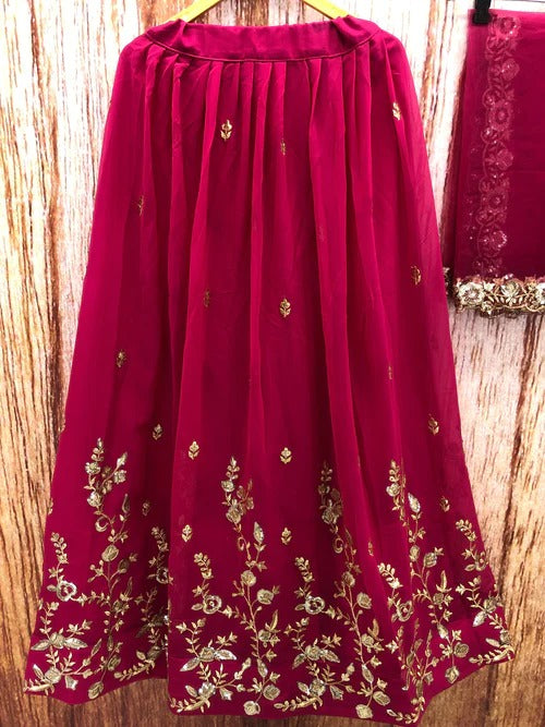 Pink Georgette With Embroidery & Sequence Work Lehenga