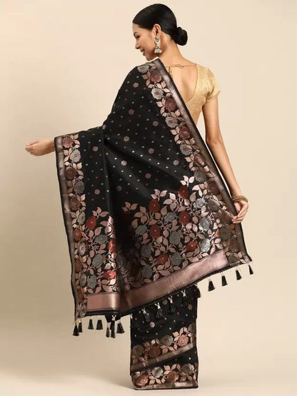 Black Soft Silk Saree With Zari Weaving