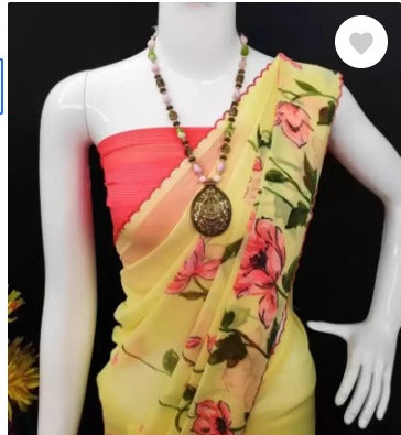 Sitanjali - Yellow Georgette Saree With Blouse Piece