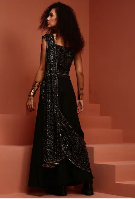 Imara Black Top and Skirt with Attached Dupatta