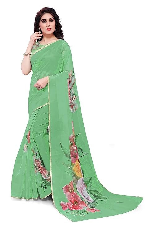 SOURBH Printed Women's Organza Saree Semi-Transparent Trending Design with Blouse Piece