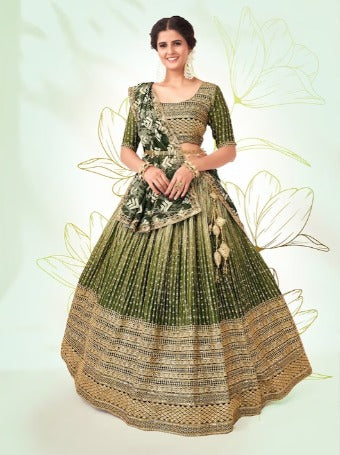 Embroidered Sequinned Semi-Stitched Lehenga & Unstitched Blouse