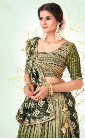 Embroidered Sequinned Semi-Stitched Lehenga & Unstitched Blouse