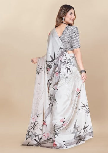 Floral Printed Satin Saree