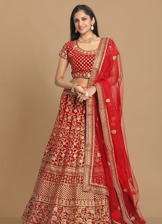 Red Zari Embroidered Lehenga