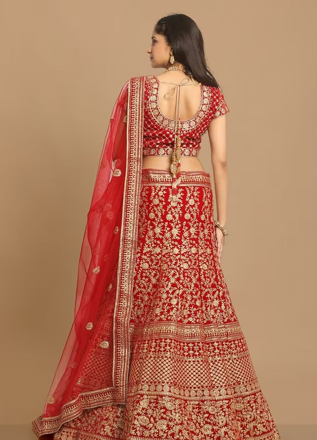 Red Zari Embroidered Lehenga