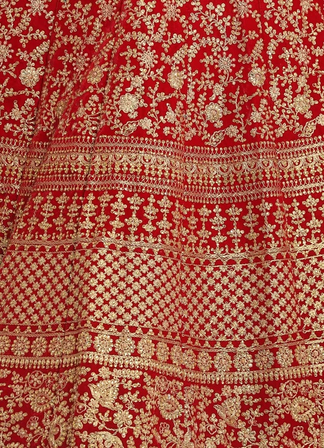 Red Zari Embroidered Lehenga