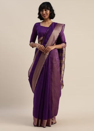 Florence Purple Striped Zari Silk Cotton Saree