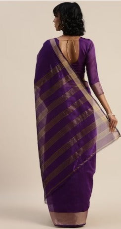 Florence Purple Striped Zari Silk Cotton Saree