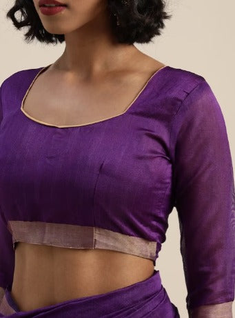 Florence Purple Striped Zari Silk Cotton Saree