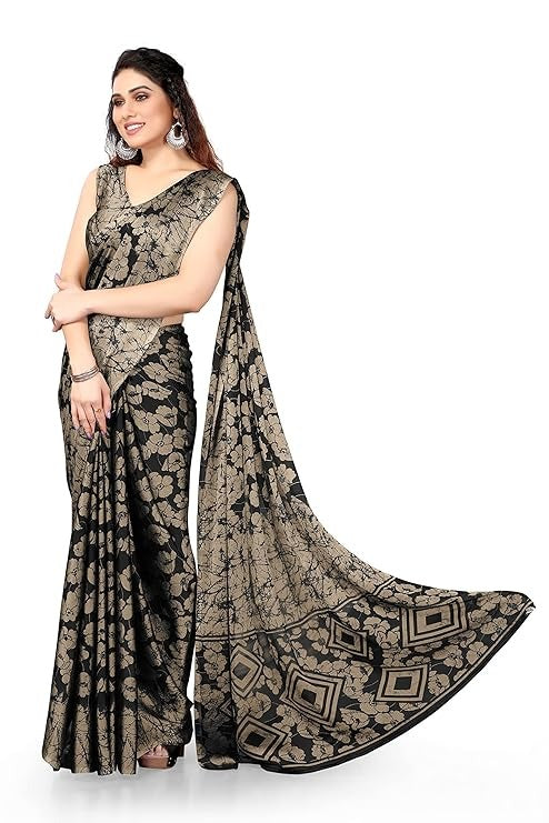 MIRCHI FASHION Women's Stylish Chiffon Floral Printed Saree with Blouse Piece