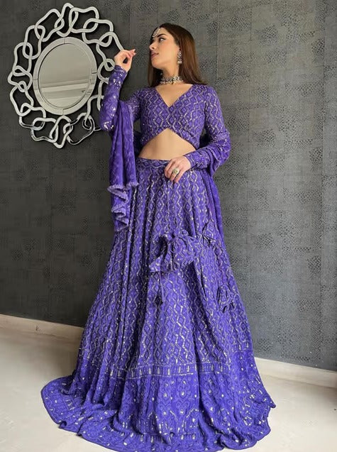 Purple Classy Semi Stitched Lehenga with Unstitched Blouse