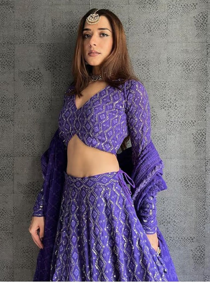 Purple Classy Semi Stitched Lehenga with Unstitched Blouse