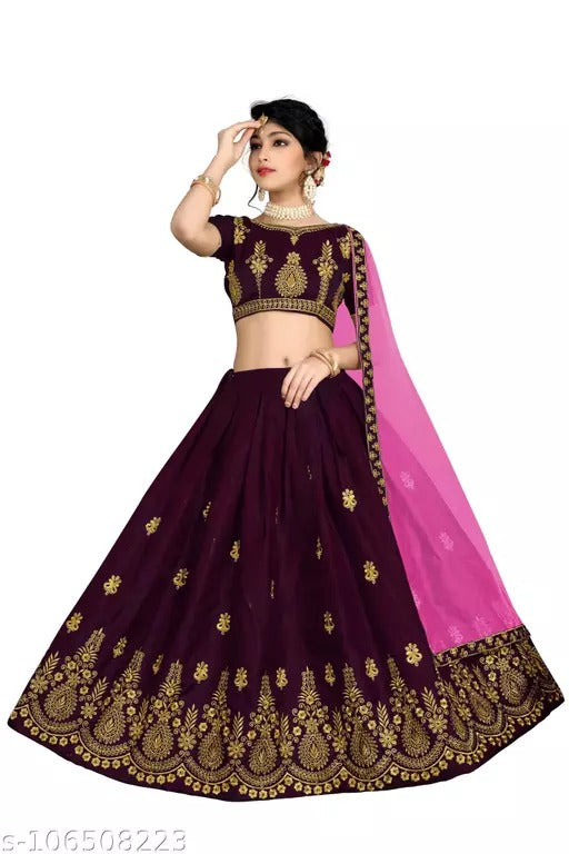 CRINKLE Girl's Embroidered Semi-Stitched Lehenga Choli