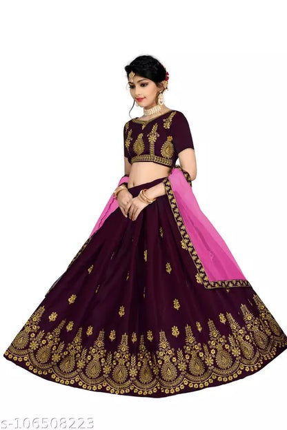 CRINKLE Girl's Embroidered Semi-Stitched Lehenga Choli