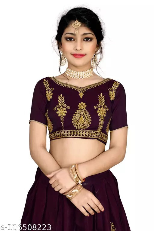 CRINKLE Girl's Embroidered Semi-Stitched Lehenga Choli