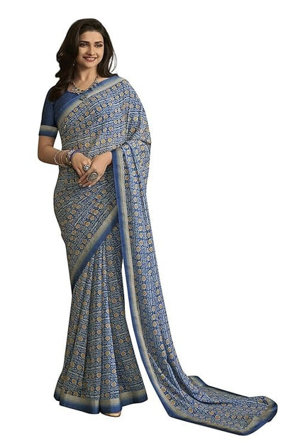 RAJESHWAR FASHION WITH RF Georgette Floral Printed Sarees For Women With Satin Silk Lace Border & Blouse Piece