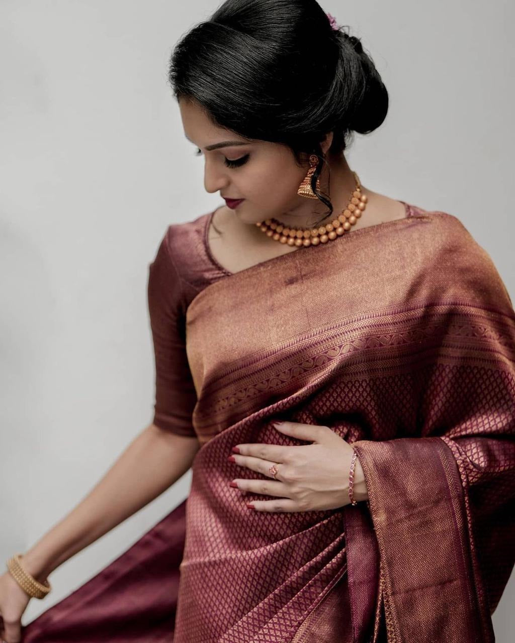 Maroon Soft Silk Saree With Demure Blouse Piece