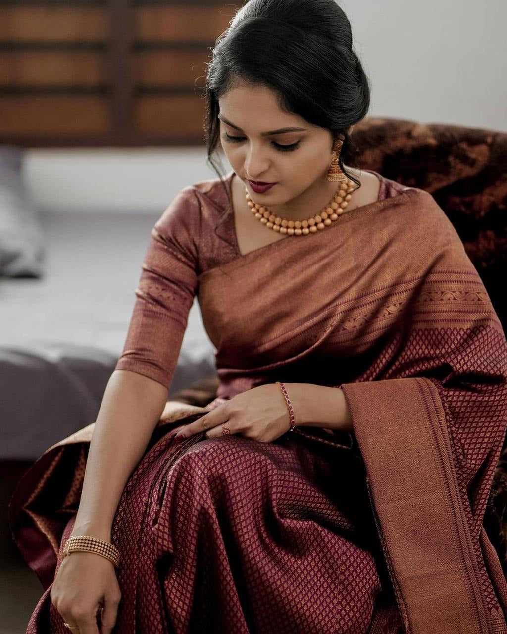 Maroon Soft Silk Saree With Demure Blouse Piece