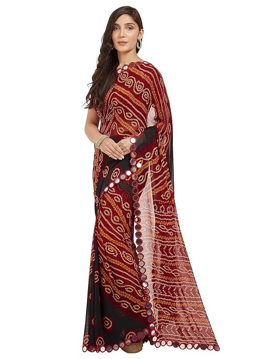 SOURBH Georgette Traditional Printed Bandhani Sarees for Womens with Blouse Piece