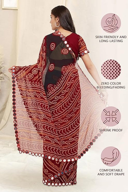 SOURBH Georgette Traditional Printed Bandhani Sarees for Womens with Blouse Piece