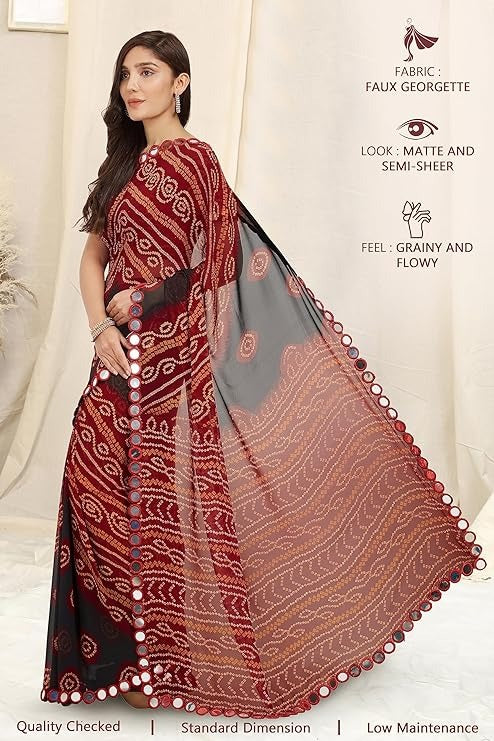 SOURBH Georgette Traditional Printed Bandhani Sarees for Womens with Blouse Piece