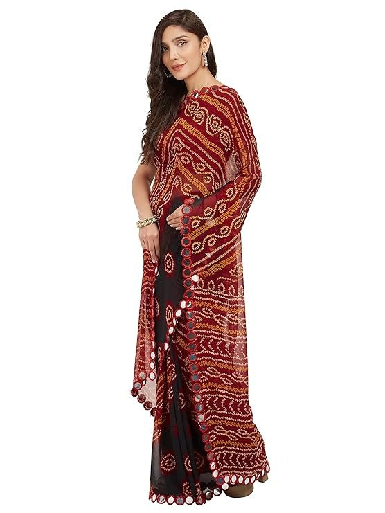 SOURBH Georgette Traditional Printed Bandhani Sarees for Womens with Blouse Piece