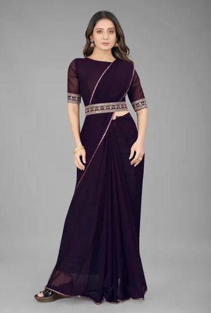 Shrithi Fashion Fab Women Bollywood Styled Ethnic Belt Saree Purple with Unstitched Blouse