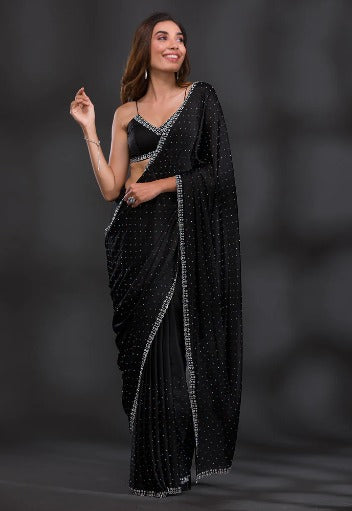 Black Stonework Satin Saree