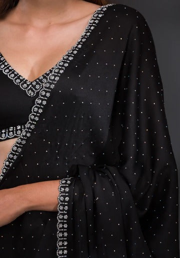 Black Stonework Satin Saree