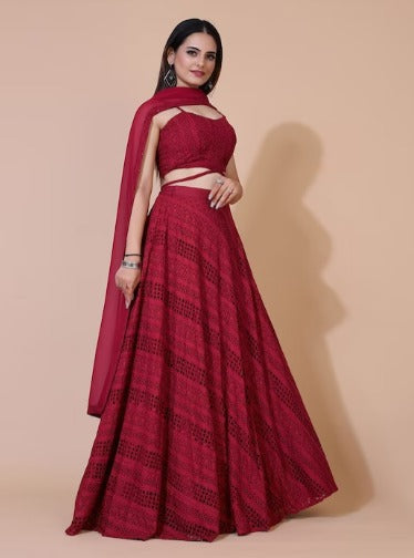 PRENEA Red Ready to Wear Lehenga & Blouse With Dupatta