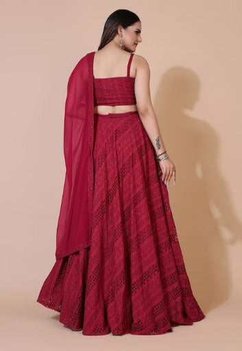 PRENEA Red Ready to Wear Lehenga & Blouse With Dupatta