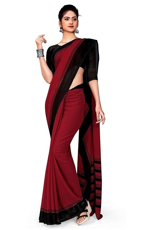 Uniform Sarees Corp Women's Polyester, Cotton Saree With Blouse Piece