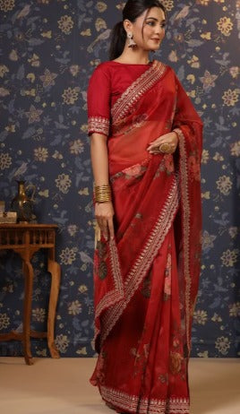 House of Pataudi Embroidered Organza Saree