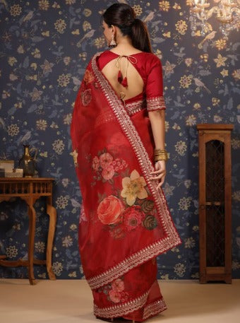 House of Pataudi Embroidered Organza Saree