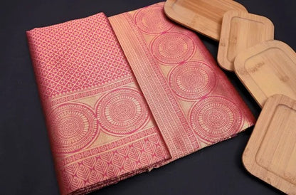 Serene Most Stunning Pink soft Banarasi soft Silk Saree With Staring Blouse Piece