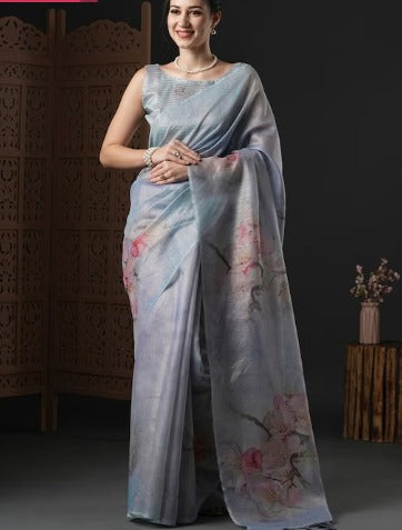 NEW SEASON Anouk Floral Printed Organza Saree